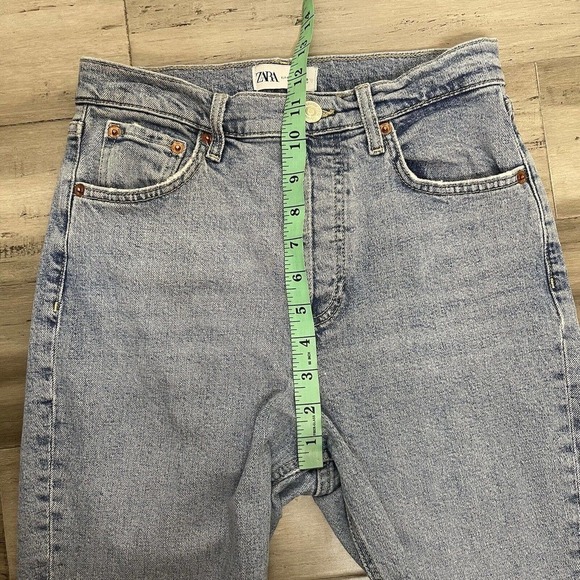 Zara Button Fly Crop Jeans Raw Hem Blue Size 8 - Picture 6 of 8